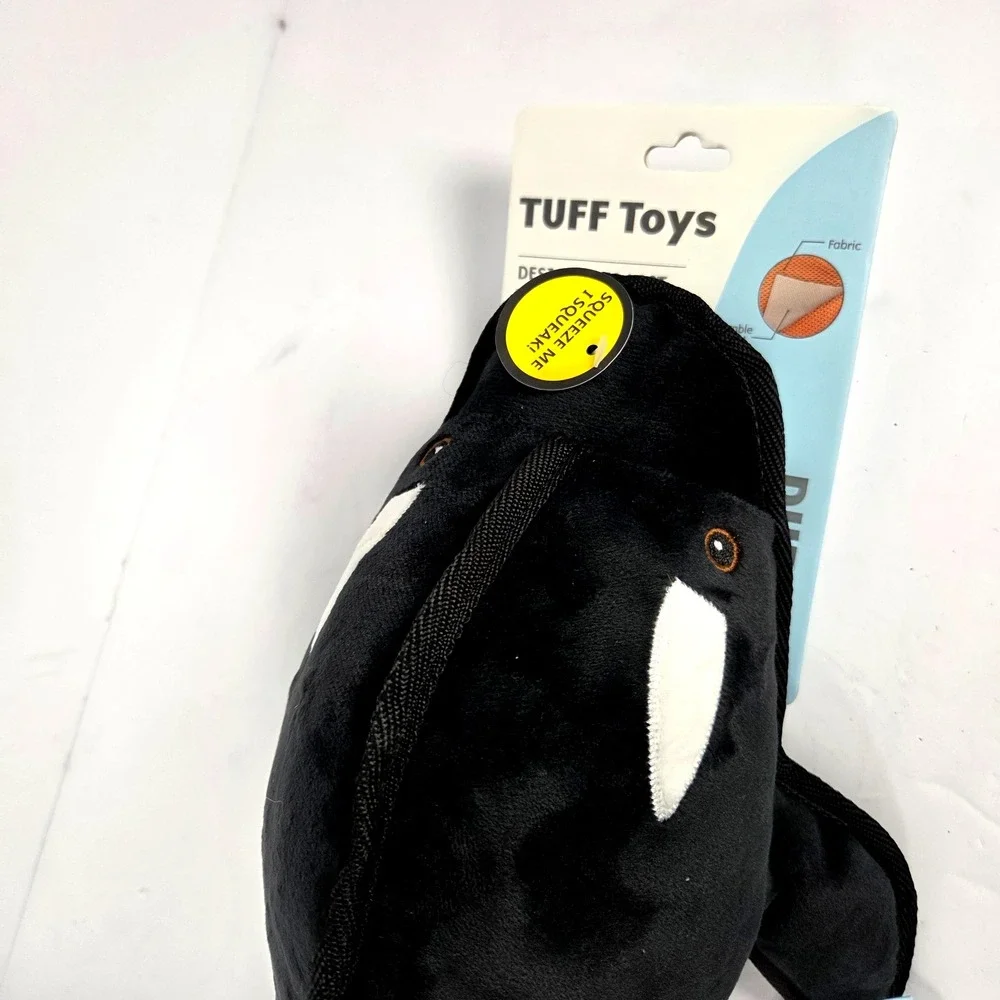 Tuff Toys Orca Whale Dog Toy 17 Inch Black Plush Squeaky Durable Reinforced New